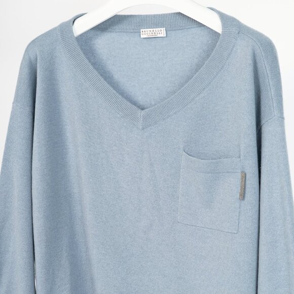 Brunello Cucinelli Blue Cashmere Monili-Pocket Sweater - Picture 4 of 9